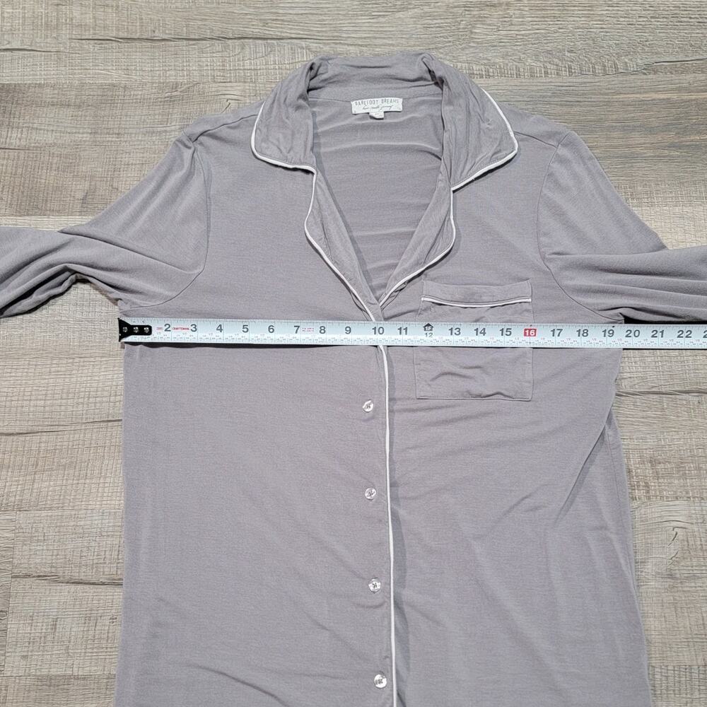 Barefoot Dreams Luxe Milk Jersey Piped Pajama PJ Button Up Shirt XS Gray Top - Picture 7 of 7